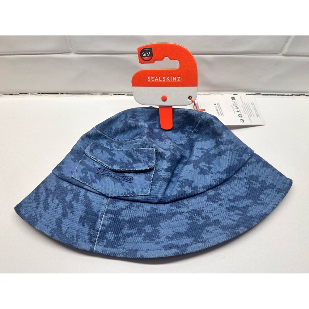 NEW Sealskinz Mens Waterproof Skinz Print Canvas Bucket Hat Blue Size S/M